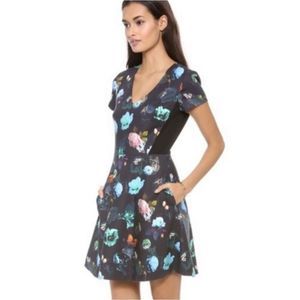 Club Monaco Fit And Flare A-Line Skater Dress With Butterfly And Flower Print